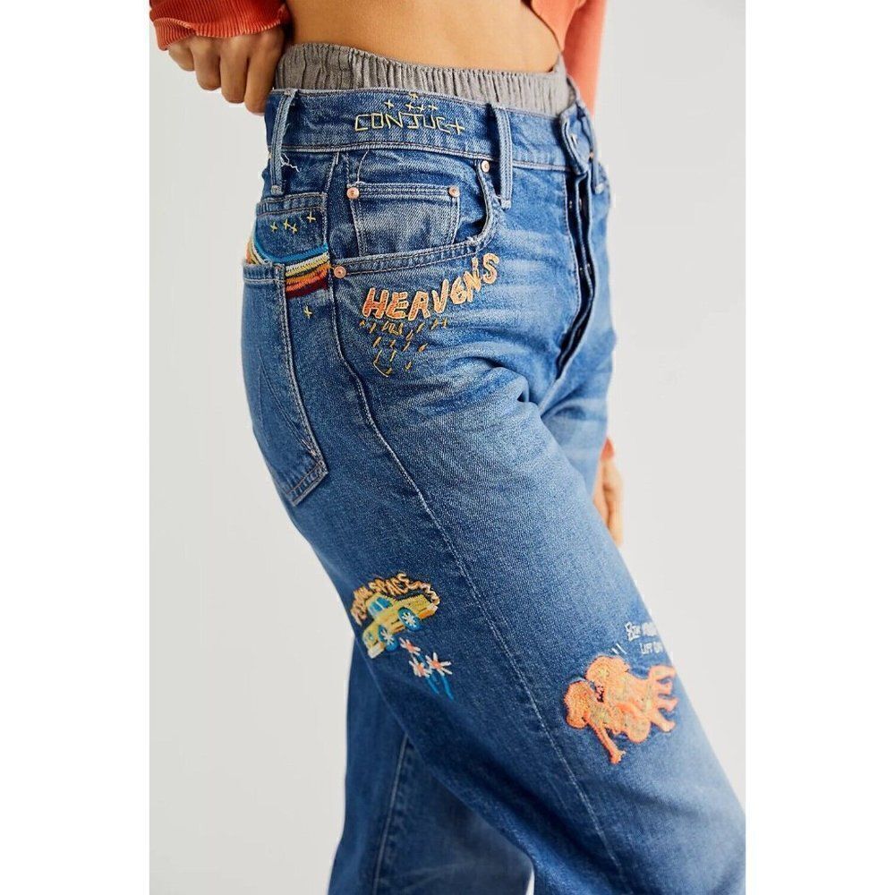 NWT MOTHER THE RAMBLER SNEAK IM RUNNING WITH SCISSORS PATCHES BLUE - Picture 4 of 4